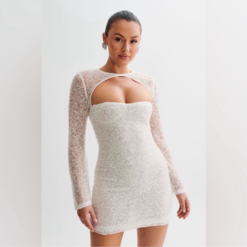 Meshki White Long-Sleeve Mini Dress Size M